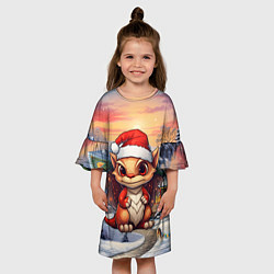 Платье клеш для девочки Новый год 2024 символ года дракон, цвет: 3D-принт — фото 2