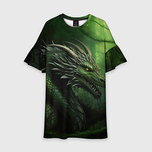 Детское платье Зеленый дракон символ 2024 / 3D-принт – фото 1