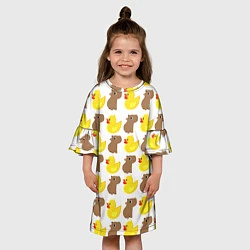 Платье клеш для девочки Капибара с желтой уткой, цвет: 3D-принт — фото 2