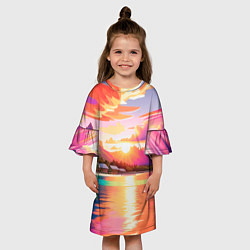 Платье клеш для девочки Закат на острове Бора Бора, цвет: 3D-принт — фото 2