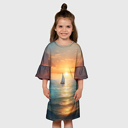 Платье клеш для девочки Яхта на закате солнца, цвет: 3D-принт — фото 2