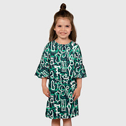 Платье клеш для девочки Символы каракули, цвет: 3D-принт — фото 2