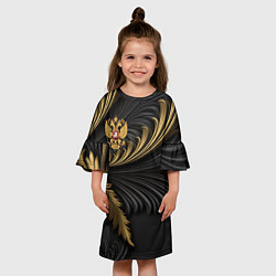 Платье клеш для девочки Герб России черный и золотой фон, цвет: 3D-принт — фото 2