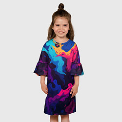Платье клеш для девочки Яркие абстрактные фигуры, цвет: 3D-принт — фото 2