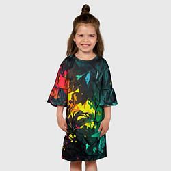 Платье клеш для девочки Яркие разноцветные абстрактные листья, цвет: 3D-принт — фото 2