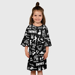 Платье клеш для девочки Fortnite alllogo black, цвет: 3D-принт — фото 2