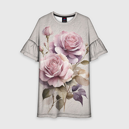 Детское платье Нежные розовые розы на стене / 3D-принт – фото 1