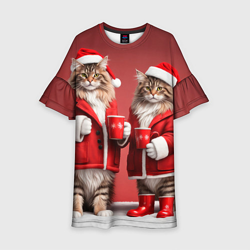 Детское платье С новым котом - два кота в костюмах Санты / 3D-принт – фото 1