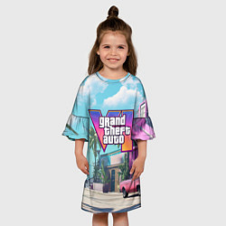 Платье клеш для девочки GTA 6 Vice city, цвет: 3D-принт — фото 2