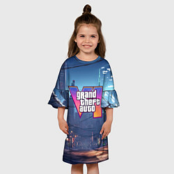 Платье клеш для девочки GTA 6 ночной город, цвет: 3D-принт — фото 2
