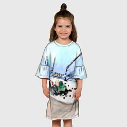Платье клеш для девочки Капли и портрет тушью, цвет: 3D-принт — фото 2