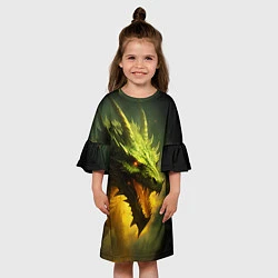 Платье клеш для девочки Злой зеленый дракон 2024, цвет: 3D-принт — фото 2