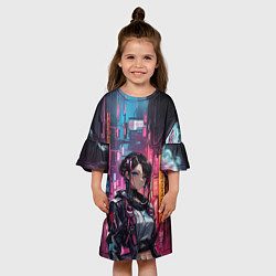 Платье клеш для девочки Девушка на фоне киберпанка, цвет: 3D-принт — фото 2
