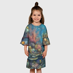 Платье клеш для девочки Рыбы под водой, цвет: 3D-принт — фото 2