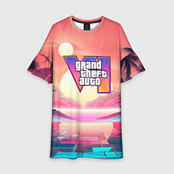 Платье клеш для девочки GTA 6 retro abstract, цвет: 3D-принт