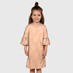 Платье клеш для девочки Белые ветки на персиковом фоне, цвет: 3D-принт — фото 2