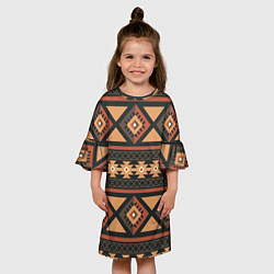 Платье клеш для девочки Этническая геометрия с ромбами - паттерн, цвет: 3D-принт — фото 2