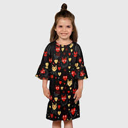 Платье клеш для девочки Паттерн с сердечками и котами валентинка, цвет: 3D-принт — фото 2