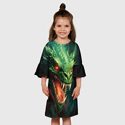 Платье клеш для девочки Древний злой зеленый дракон, цвет: 3D-принт — фото 2