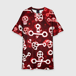 Платье клеш для девочки Белые черепки и кости на красном фоне, цвет: 3D-принт