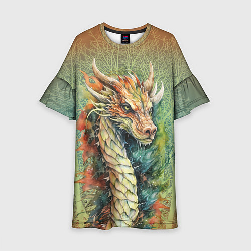 Детское платье Зеленый древесный дракон с деревьями / 3D-принт – фото 1