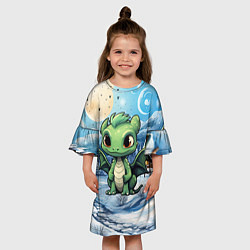 Платье клеш для девочки Зеленый символ года 2024, цвет: 3D-принт — фото 2