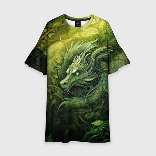 Детское платье Зеленый лесной дракон 2024 / 3D-принт – фото 1