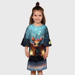 Платье клеш для девочки Маленький огненный дракоша, цвет: 3D-принт — фото 2