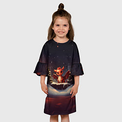 Платье клеш для девочки Дракон в зимнем лесу, цвет: 3D-принт — фото 2