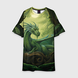 Платье клеш для девочки Лесной зеленый дракон 2024, цвет: 3D-принт
