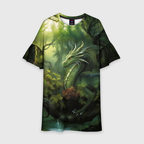 Детское платье Лесной зеленый дракон символ 2024 года / 3D-принт – фото 1