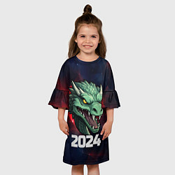 Платье клеш для девочки Злой дракон 2024, цвет: 3D-принт — фото 2