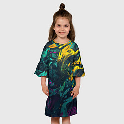 Платье клеш для девочки Абстрактный камуфляж в кислотных абстрактных пятна, цвет: 3D-принт — фото 2