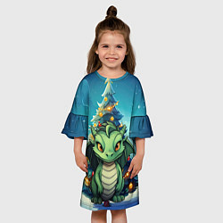 Платье клеш для девочки Дракон новогодний 2024, цвет: 3D-принт — фото 2