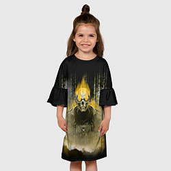 Платье клеш для девочки Жёлтый скелет в дыму, цвет: 3D-принт — фото 2