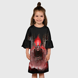 Платье клеш для девочки Красный скелет в дыму, цвет: 3D-принт — фото 2