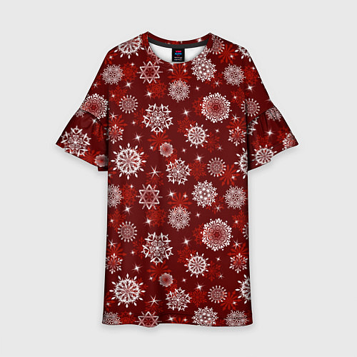 Детское платье Snowflakes on a red background / 3D-принт – фото 1