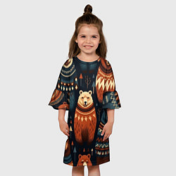Платье клеш для девочки Медведи индейцы, цвет: 3D-принт — фото 2