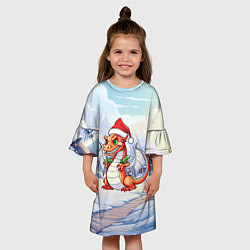 Платье клеш для девочки Дракон рождество 2024, цвет: 3D-принт — фото 2