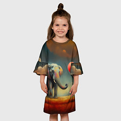Платье клеш для девочки Грустный слон и красный шарик, цвет: 3D-принт — фото 2