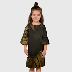 Платье клеш для девочки Тонкие золотые листья на черном фоне, цвет: 3D-принт — фото 2