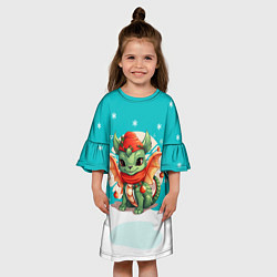 Платье клеш для девочки Малыш милый дракон 2024, цвет: 3D-принт — фото 2