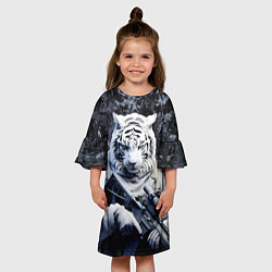 Платье клеш для девочки Белый тигр солдат зима, цвет: 3D-принт — фото 2