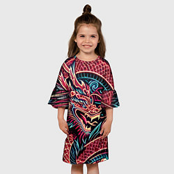 Платье клеш для девочки Татуха японского дракона - ирезуми, цвет: 3D-принт — фото 2