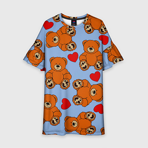 Детское платье Мишки и сердца на голубом фоне / 3D-принт – фото 1