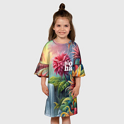 Платье клеш для девочки Гавайские тропические цветы - алоха, цвет: 3D-принт — фото 2