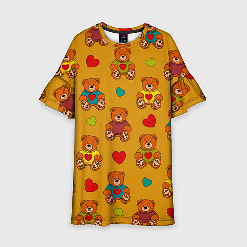 Детское платье Игрушечные мишки и разноцветные сердца / 3D-принт – фото 1