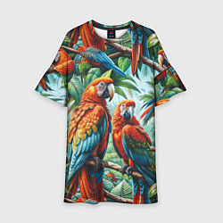 Платье клеш для девочки Попугаи Ара - тропики джунгли, цвет: 3D-принт
