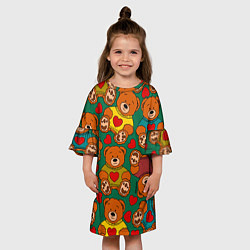 Платье клеш для девочки Игрушки мишки в цветных свитерах и сердца, цвет: 3D-принт — фото 2