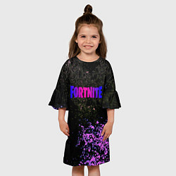 Платье клеш для девочки Fortnite неоновый краски, цвет: 3D-принт — фото 2
